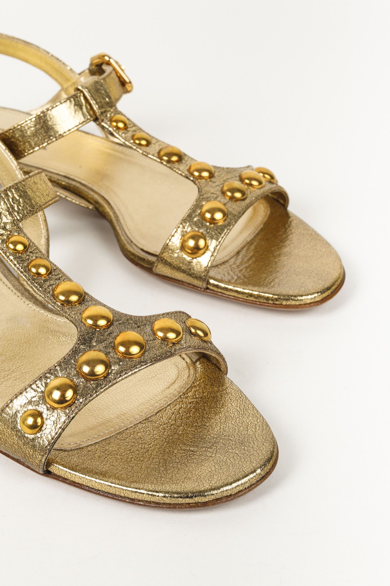 Prada Prada Gold Metallic Studded Flat Sandals Size US 9 / IT 39 - 6 Thumbnail