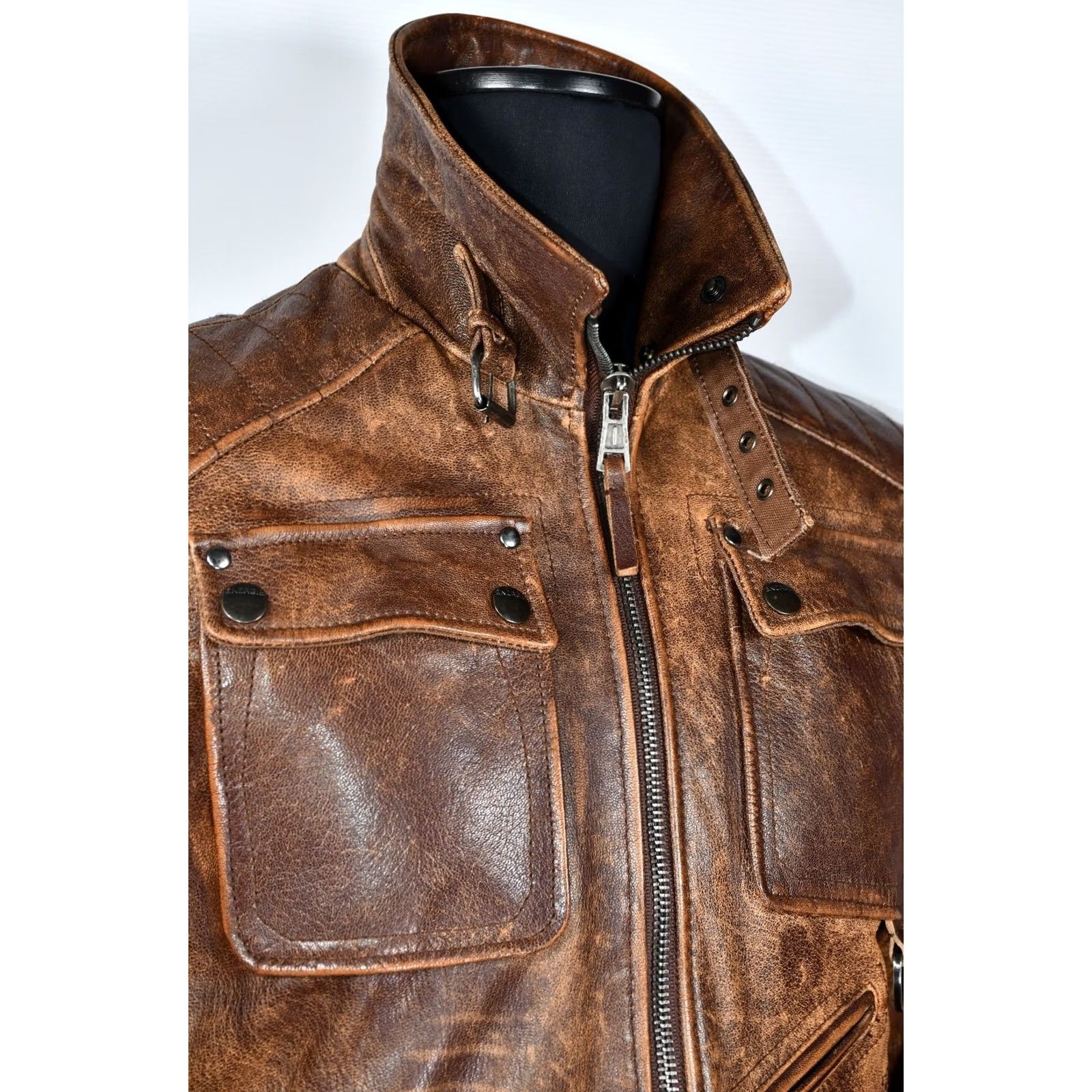 Energie VINTAGE Energie Men's Leather Distressed Biker Jacket XL XL Energie Jacket Men Brown 100% Leather Casua l (adjusted to fit rules) Size US XL / EU 56 / 4 - 7 Thumbnail