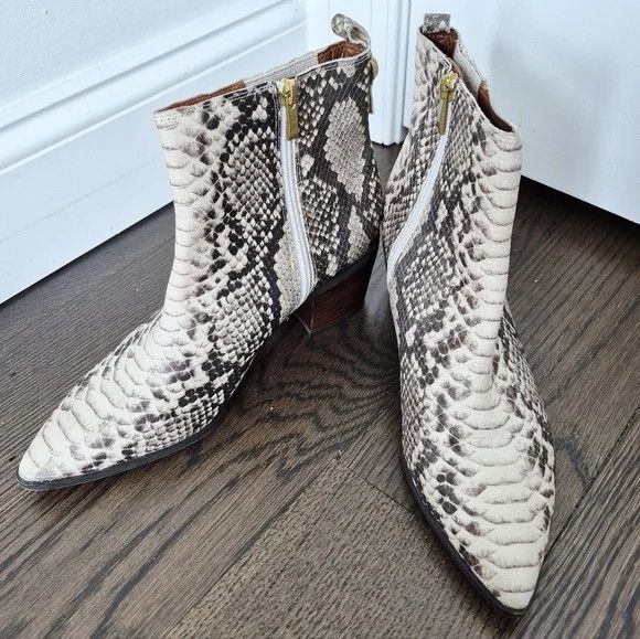 Franco Sarto Shay Cream/Brown Snakeskin Roccia Leather Ankle Boot Size US 10 / IT 40 - 2 Thumbnail
