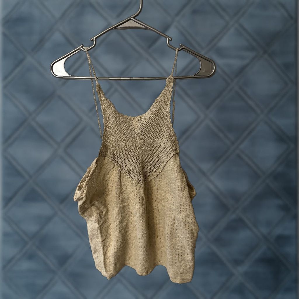 H&M H&M Crochet Knit Crop Top Tank Beige Scalloped Cotton Boho Size XL Size XL / US 12-14 / IT 48-50 - 1 Thumbnail