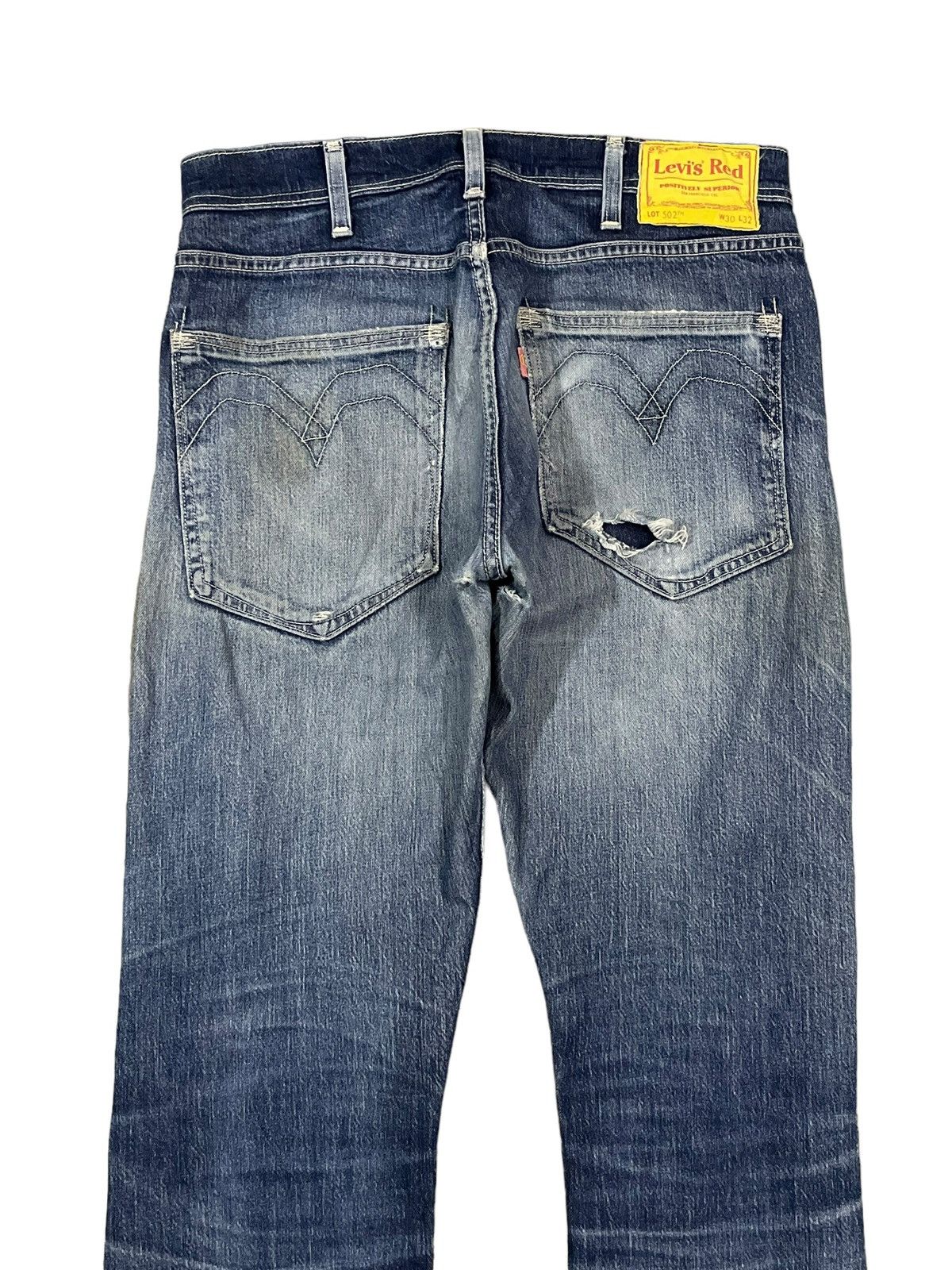 Levi's Vintage Levi’s Red 502 Blue Wash Grunge Style Ripped Jeans Size US 31 - 9 Thumbnail
