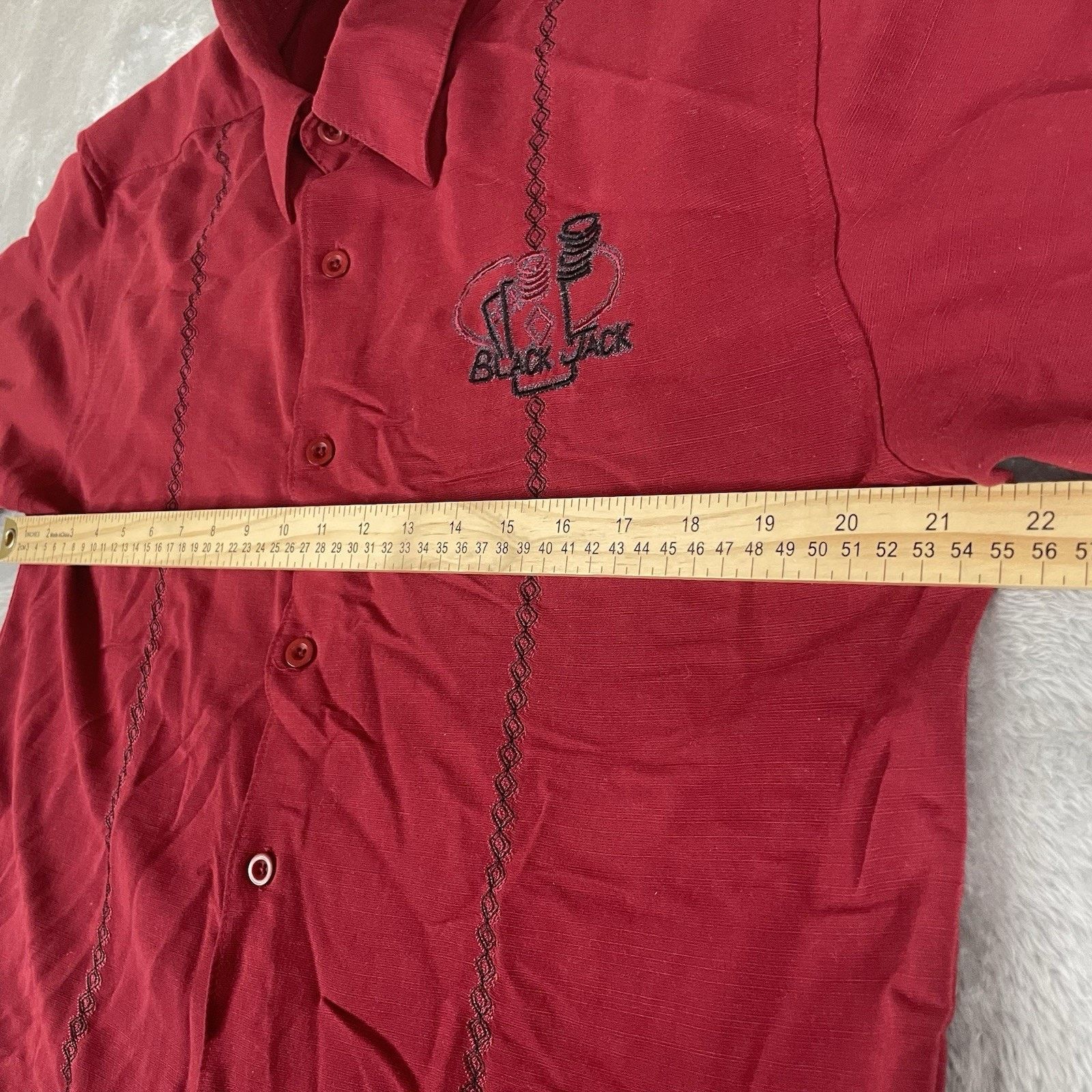 Cubavera Cubavera Hawaiian Shirt Men's Med Black Jack Casino Maroon Size US M / EU 48-50 / 2 - 2 Thumbnail