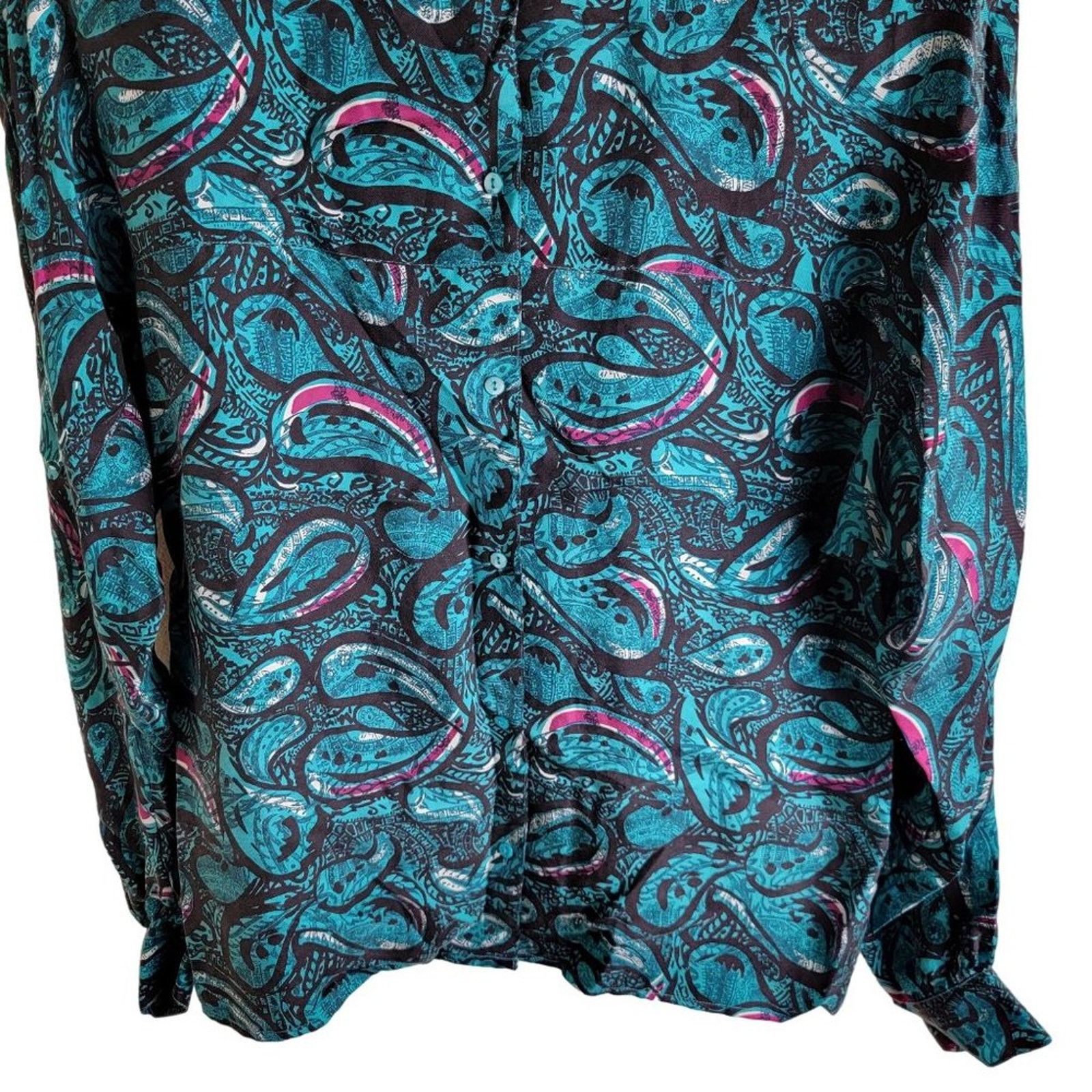 Vintage Omanti Womens Paisley Silk Button Down Shirt Long Sleeve Size M / US 6-8 / IT 42-44 - 4 Thumbnail