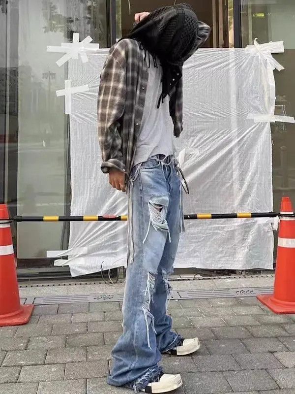 Japanese Brand VIBE Street hip-hop washed ripped flared jeans Size US 34 / EU 50 - 8 Thumbnail