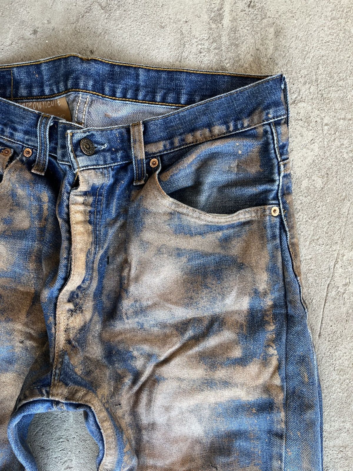 20471120 × If Six Was Nine × Le Grande Bleu (L.G.B.) Dirty Painted Distressed Thrashed Faded Baggy Jeans Y2K Size US 33 - 5 Thumbnail