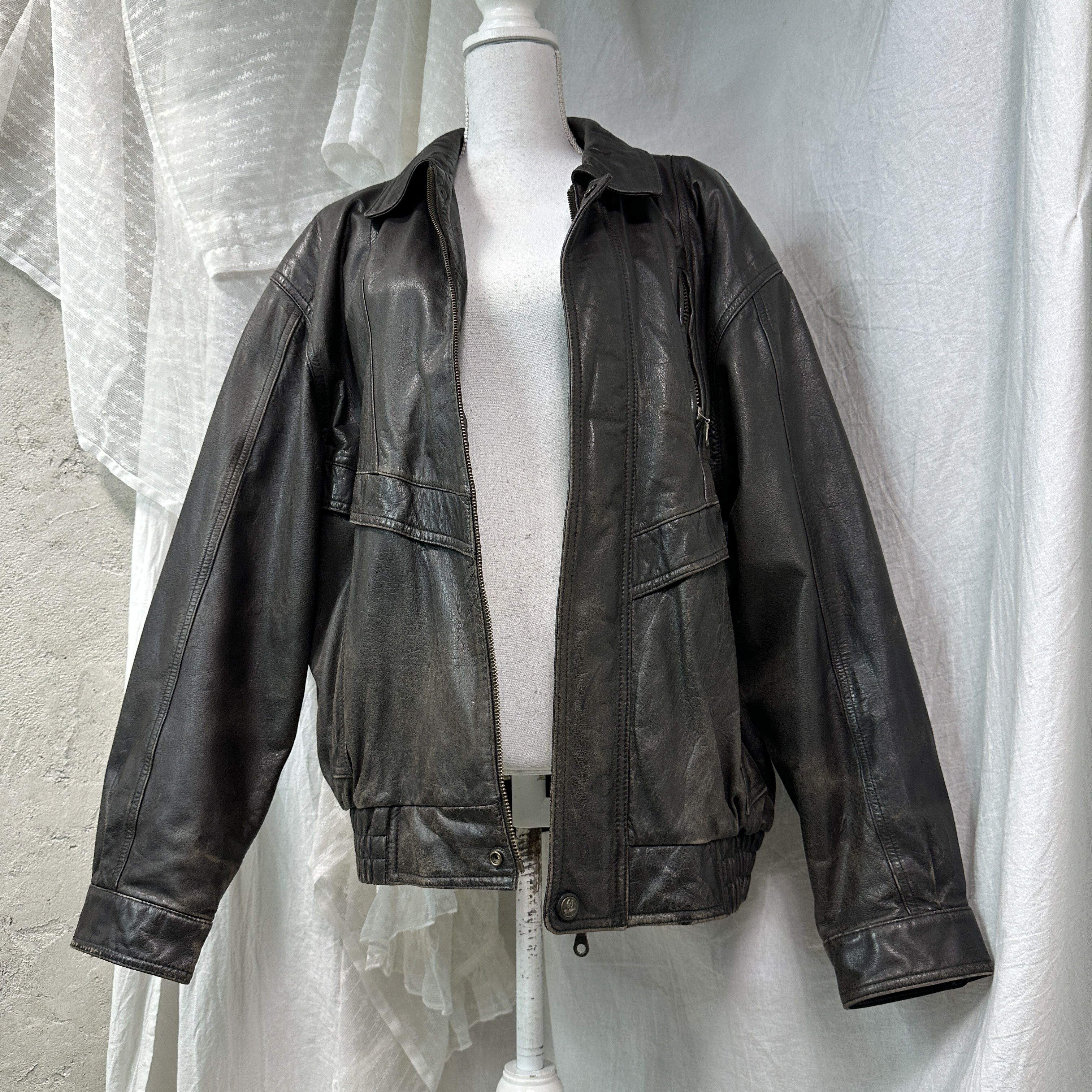 Vintage Vintage Grunge Biker Old School Oversized Leather Jacket 90s Size US XL / EU 56 / 4 - 6 Thumbnail