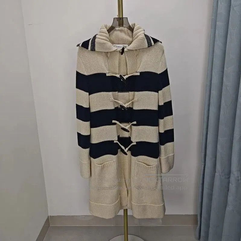 Dior Cream and Navy Striped Wool Long Sweater .