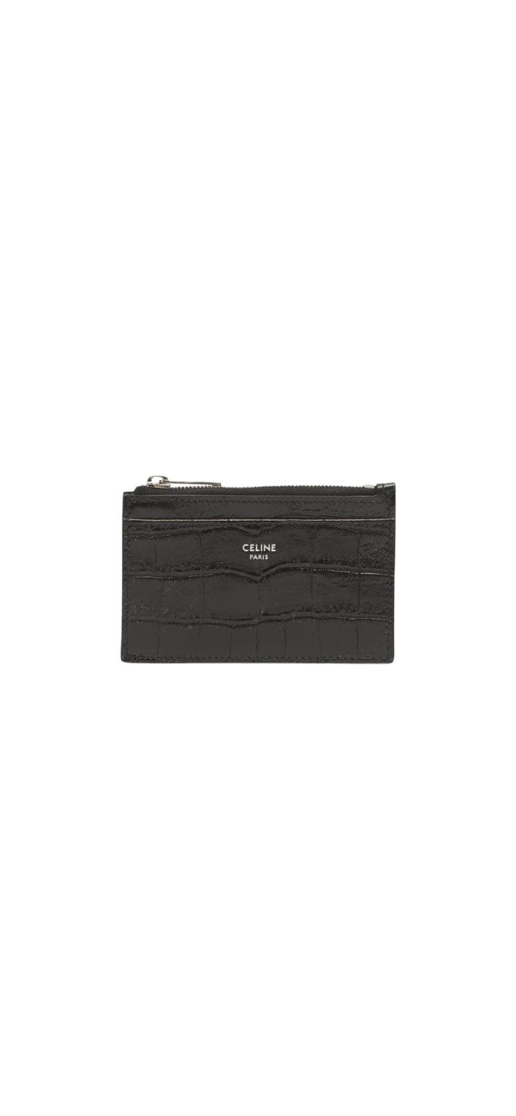 image of Celine Zipped Card Holder In Crocodile Embossed Calfskin in Black, Men's