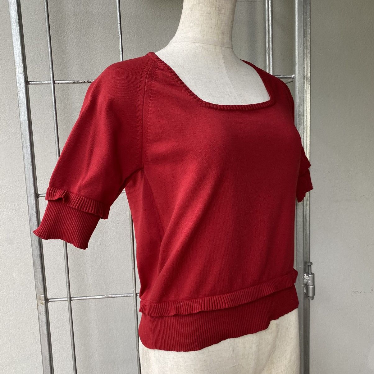 Miu Miu Miu Miu Red Square-Neck Short Sleeve Knit Top Size S / US 4 / IT 40 - 20 Thumbnail