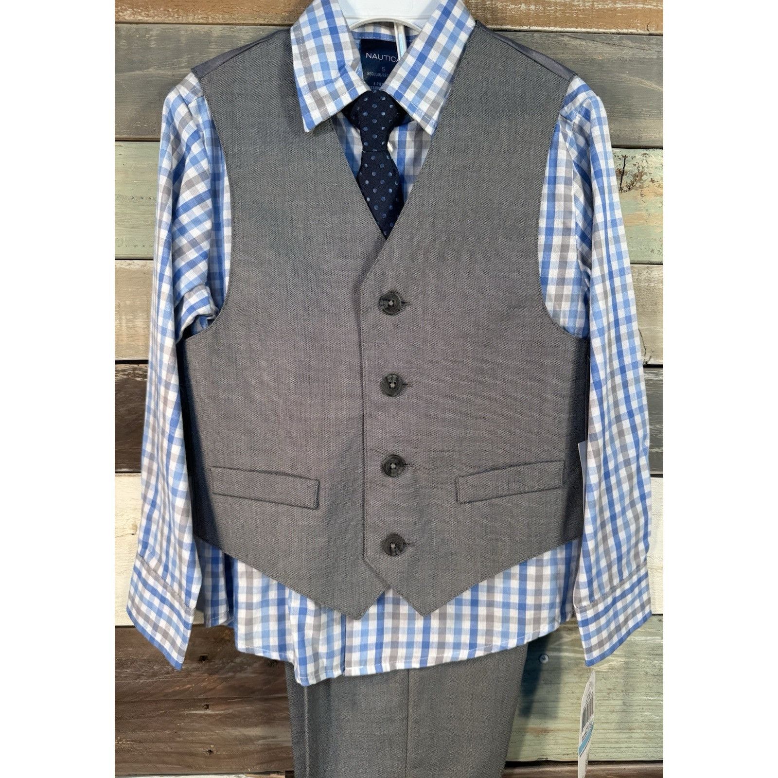 Nautica NAUTICA Boys Long Sleeve 4 Pc Blue Plaid & Gray Dress Pant S Size US XXS / EU 40 - 2 Thumbnail