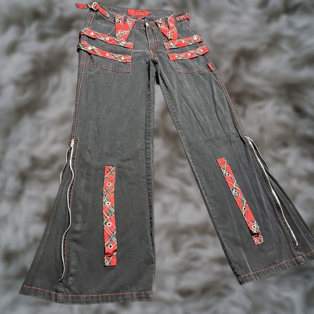 VINTAGE Tripp NYC Women's Wide Leg Pants 28W Black Punk Goth 90s
