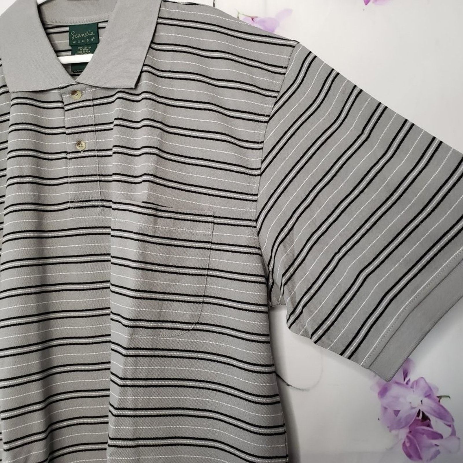 Designer Scandia Woods Stripe Button Top Spread Collar Golf Polo 2XL Size US XXL / EU 58 / 5 - 6 Thumbnail