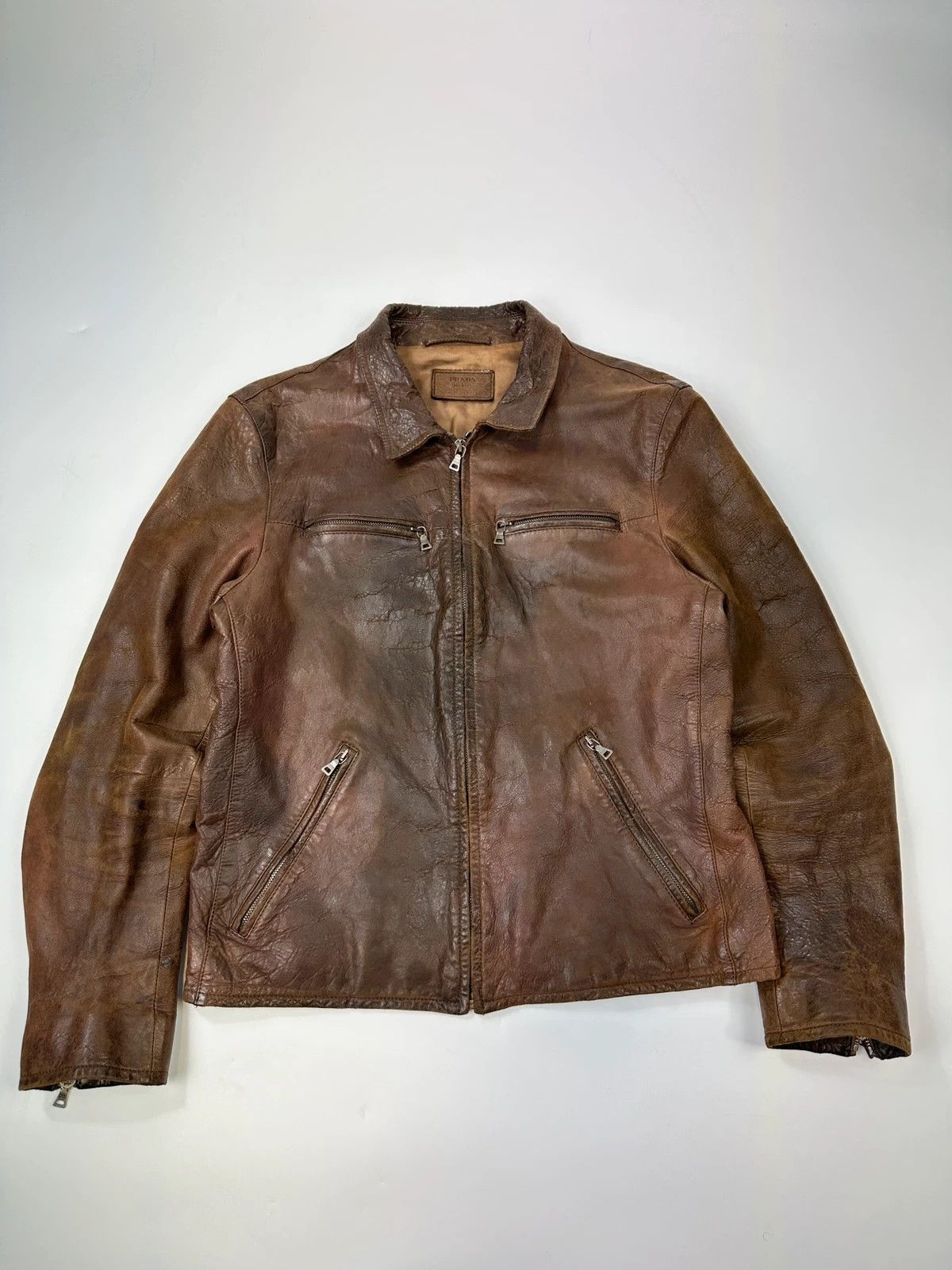 Prada Prada Milano FW07 Brown Eroded Leather Jacket Size US M / EU 48-50 / 2 - 1 Thumbnail