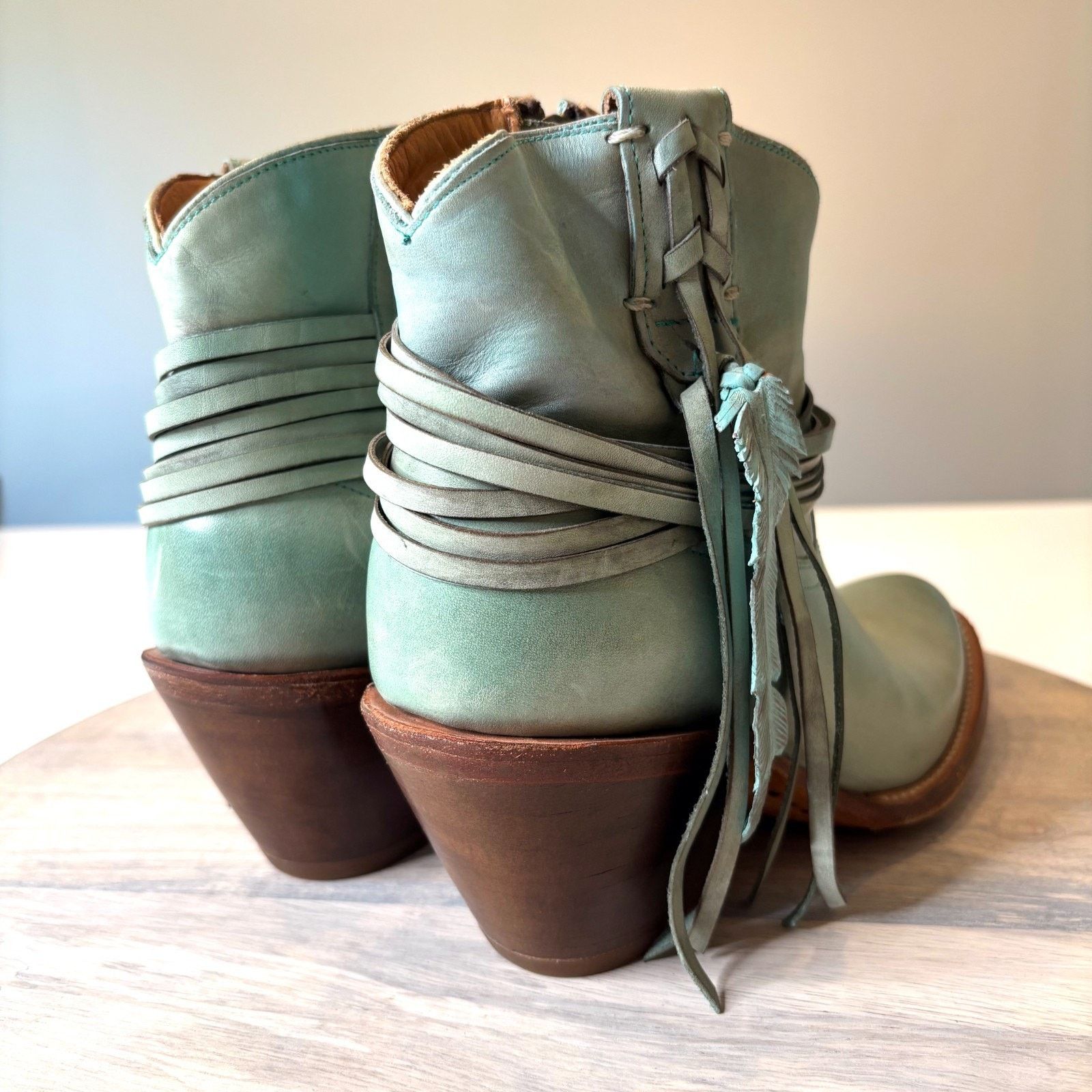 Lucchese Lucchese Green Leather Ankle Boots Feather Tassel Size 6.5 B Size US 6.5 / IT 36.5 - 6 Thumbnail