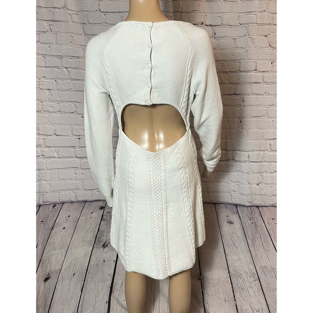 Free People New Free People Small World Sweater White Mini Dress Size L Size L / US 10 / IT 46 - 4 Thumbnail