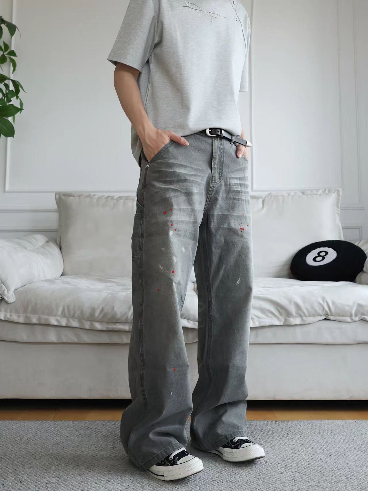 Other Wash-effect gray loose-fit straight-leg work pants Size US 31 - 4 Thumbnail
