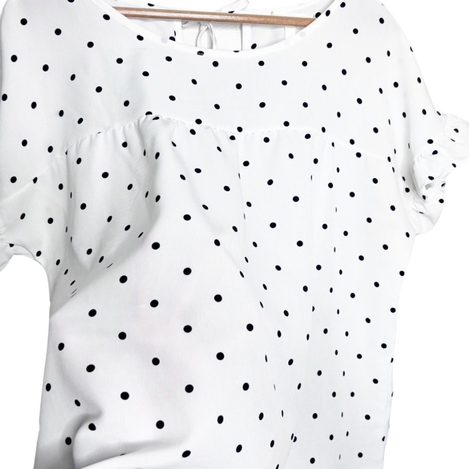 Other Hailey & Co White Black Polka Dot Ruffle Sleeve Blouse Size XL / US 12-14 / IT 48-50 - 4 Thumbnail