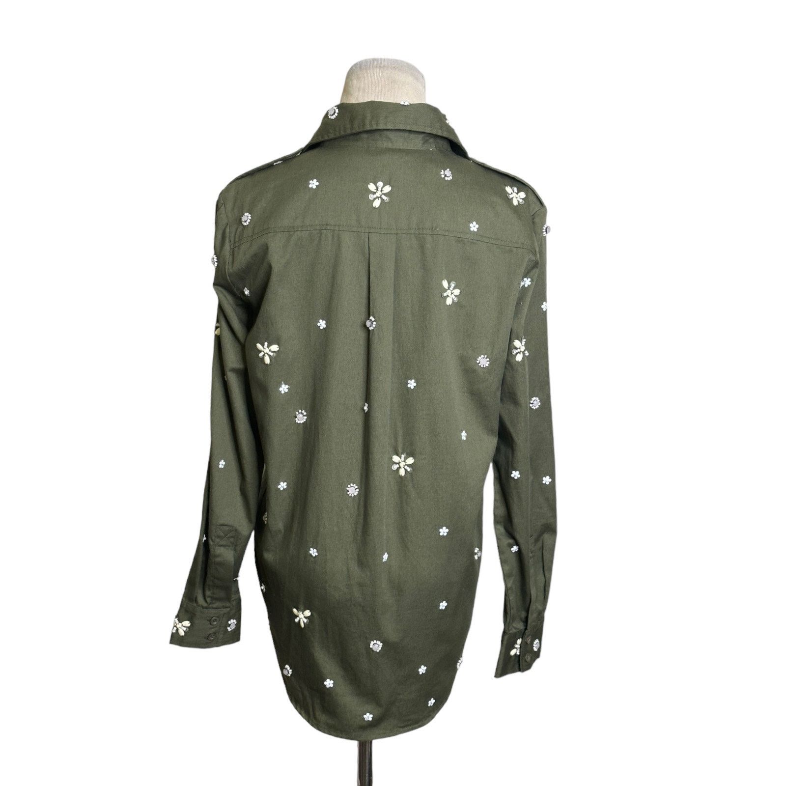Joie Joie “Hayfa” Military Green Button Front Floral Shirt XS Size XS / US 0-2 / IT 36-38 - 2 Thumbnail