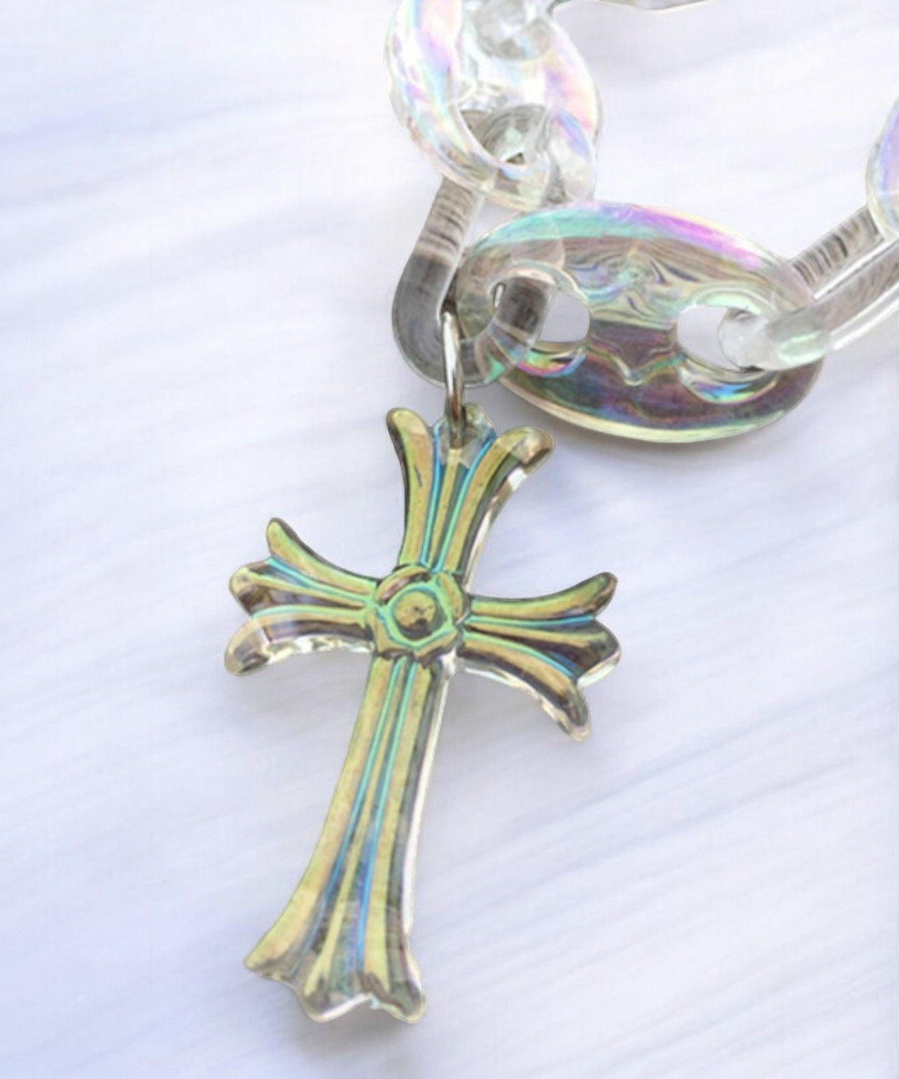 Japanese Brand 💎 Chrome Hearts Style Necklace Cross Acrylic Opal Chain Size ONE SIZE - 6 Thumbnail