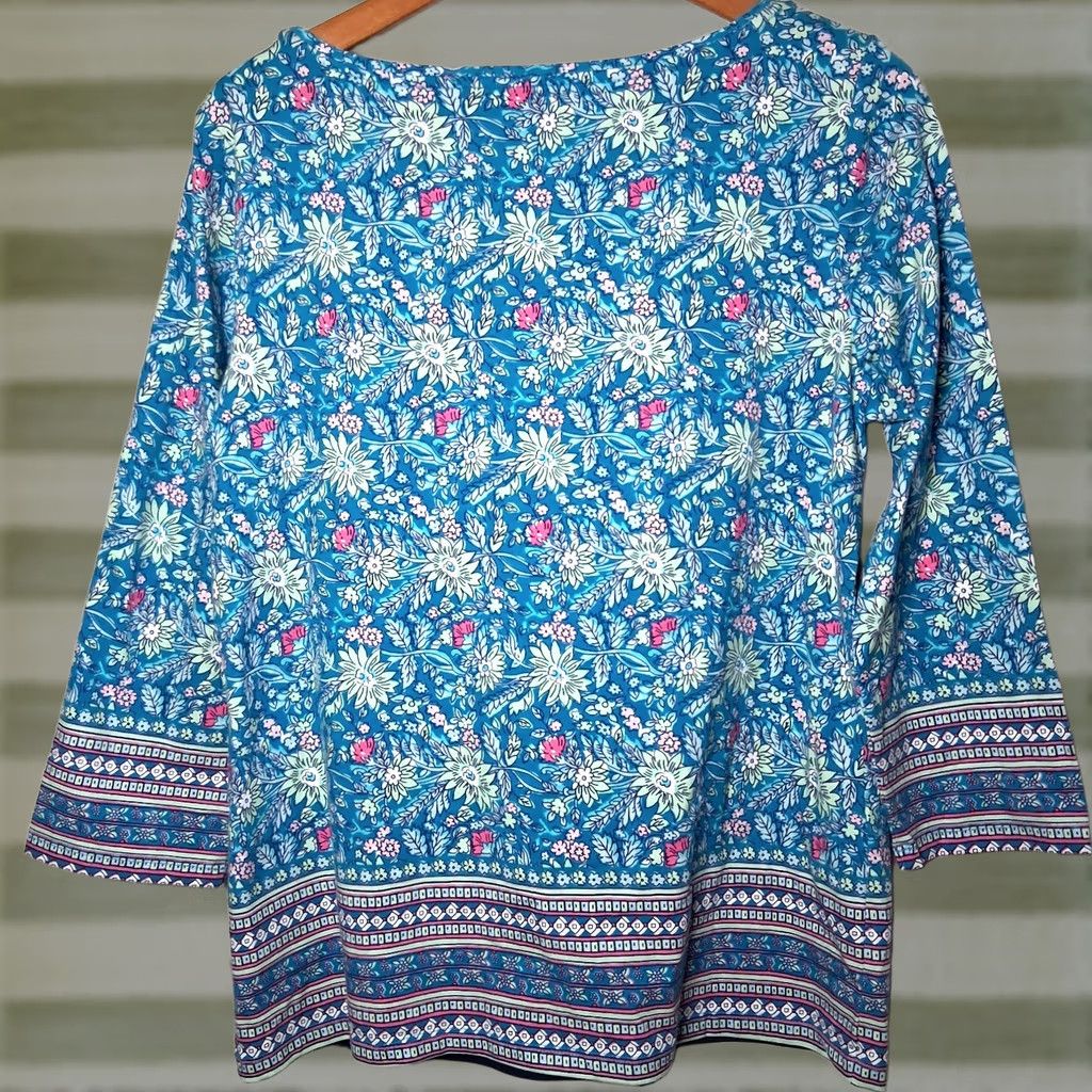 Talbots Talbots Shirt Womens M Blue Pink Mint Floral Striped 3/4 Sleeve Boat Neck Knit Top New Size M / US 6-8 / IT 42-44 - 1 Thumbnail