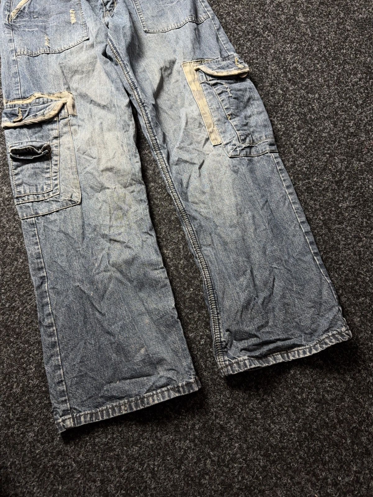 Japanese Brand Vintage 00s Denim Cargo Jeans Y2K Distressed Workwear Baggy Size US 31 - 5 Thumbnail