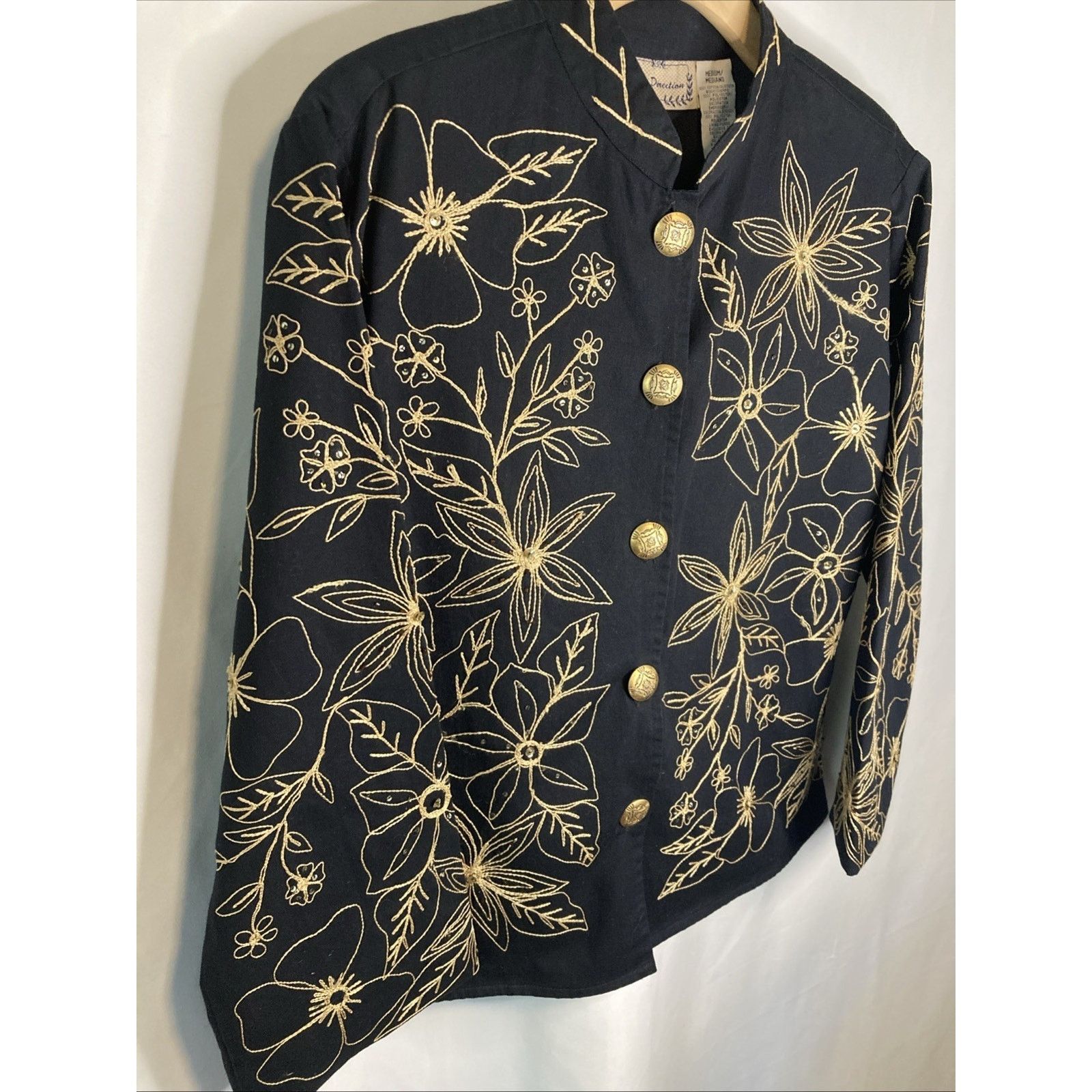 Other Vintage Jacket M Embroidered Button Up Black Gold Floral Size M / US 6-8 / IT 42-44 - 3 Thumbnail