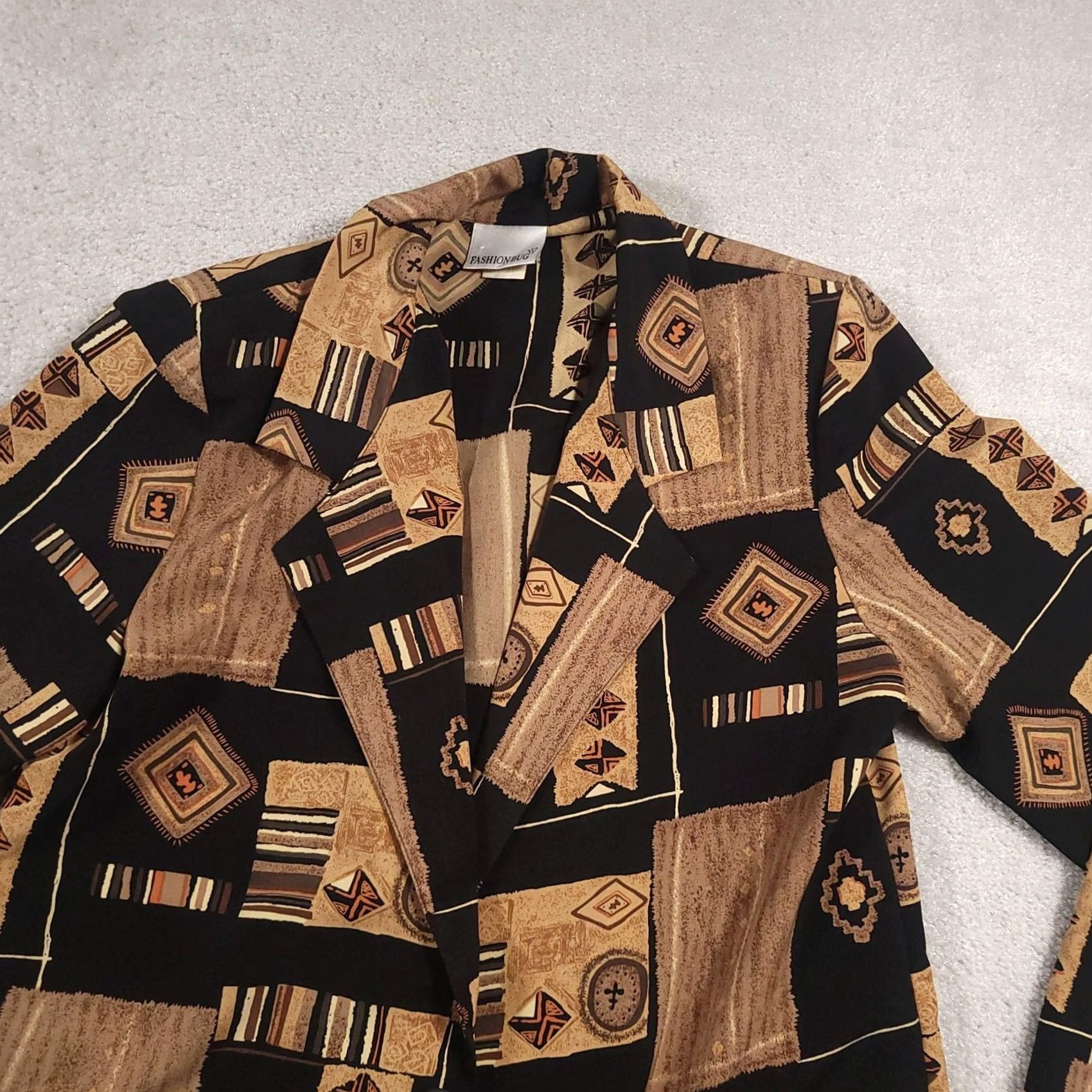 Vintage VINTAGE Fashion Bug Blazer Womens Small Black Tan Geometric Patchwork 90s Jacket Size S / US 4 / IT 40 - 3 Thumbnail