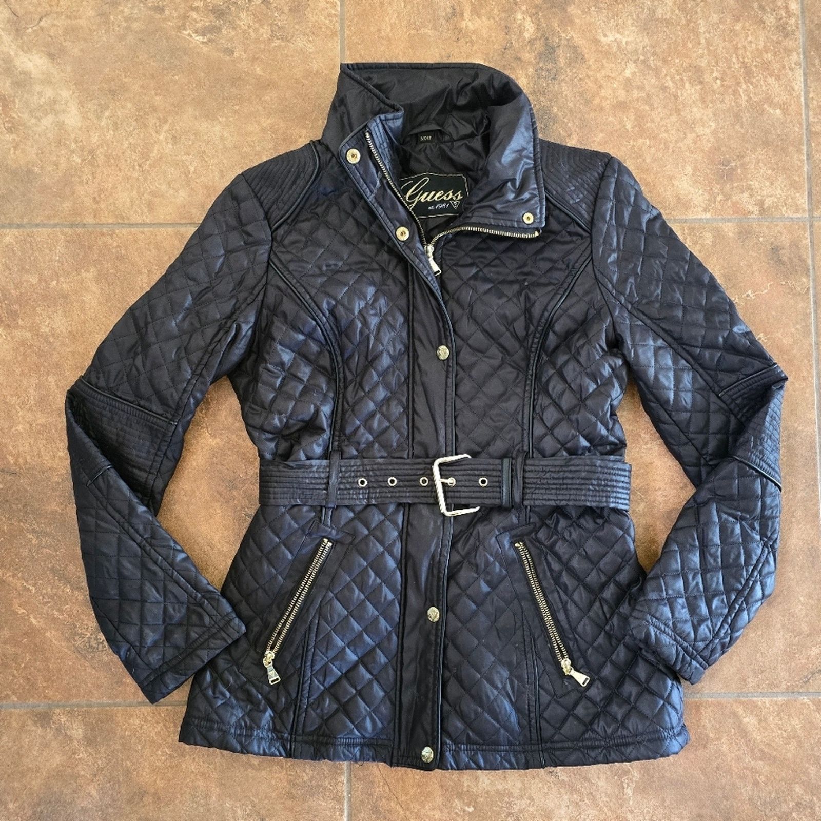 Guess Black Detailed | GUESS | Puffer Zip Up w/Belt Size S / US 4 / IT 40 - 3 Thumbnail