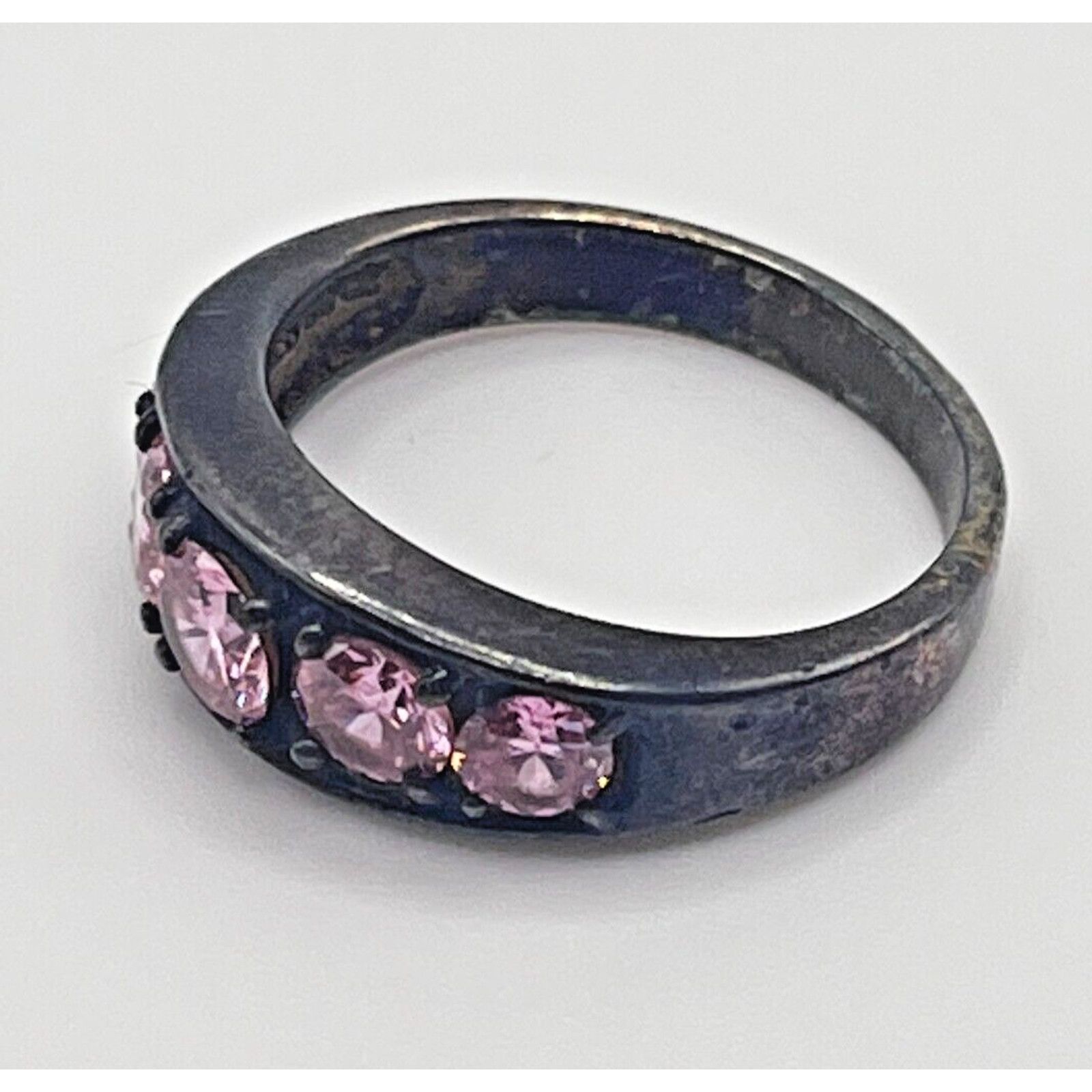 Other Pink Sapphire & CZ Accent Sterling Silver Band Ring Size 7.5 Size ONE SIZE - 3 Thumbnail