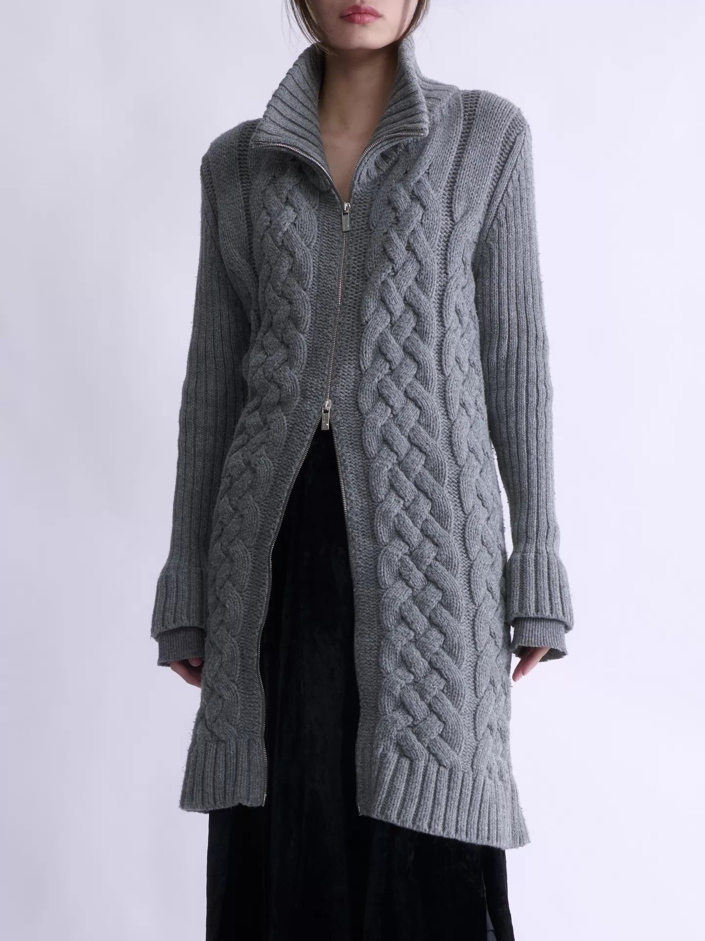 Blumarine Blugirl by Blumarine Gray Zipper Knit Long Jacket Size ONE SIZE - 1 Thumbnail