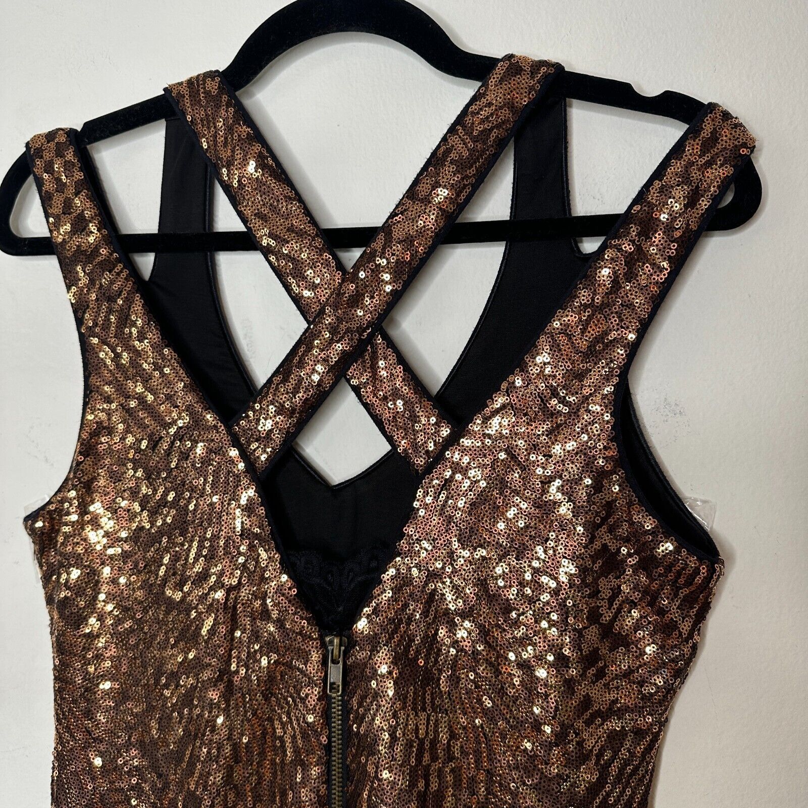 Bebe Bebe Copper Bronze Sequin Mini Dress Criss Cross Back Zip M Size M / US 6-8 / IT 42-44 - 8 Thumbnail