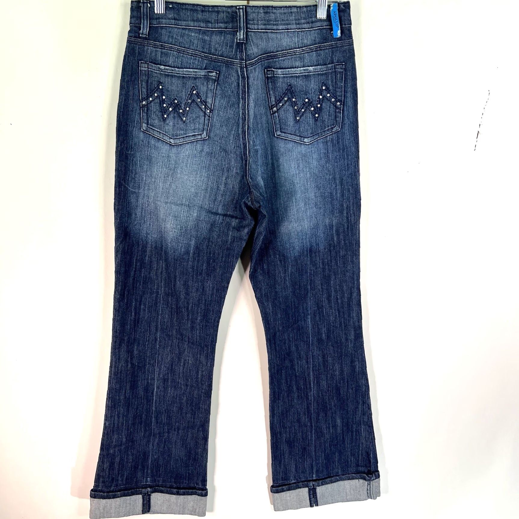 Vintage Apollo Jeans Straight Cuffed Embellished Women's Size 14 Dark Wash Denim Blue Jeans Size 36" / US 14 / IT 50 - 7 Thumbnail