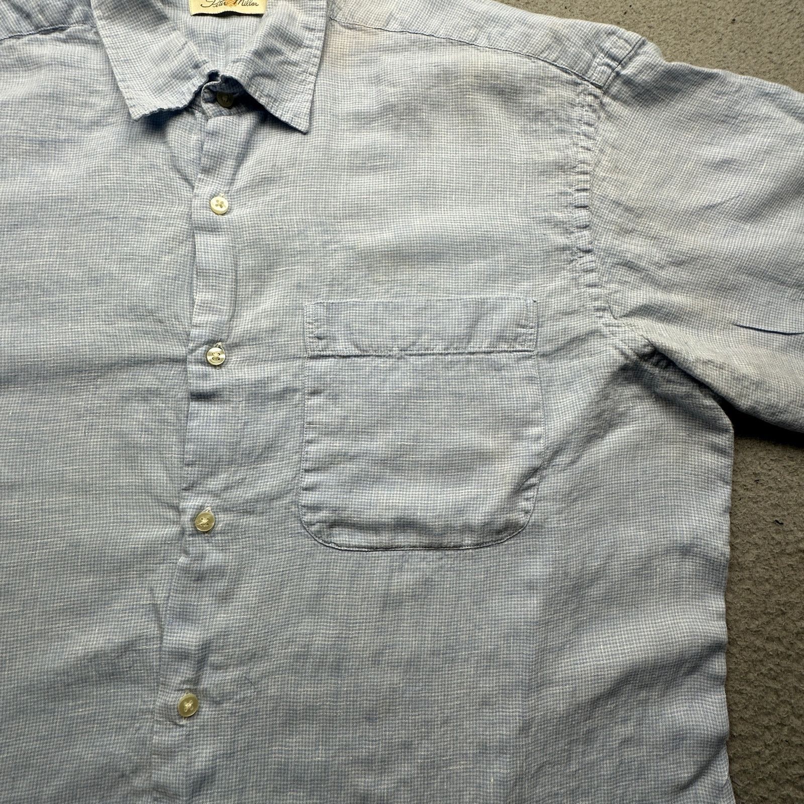 Peter Millar Peter Millar Linen Short Sleeve Blue Button Shirt Mens Large Size US L / EU 52-54 / 3 - 8 Thumbnail