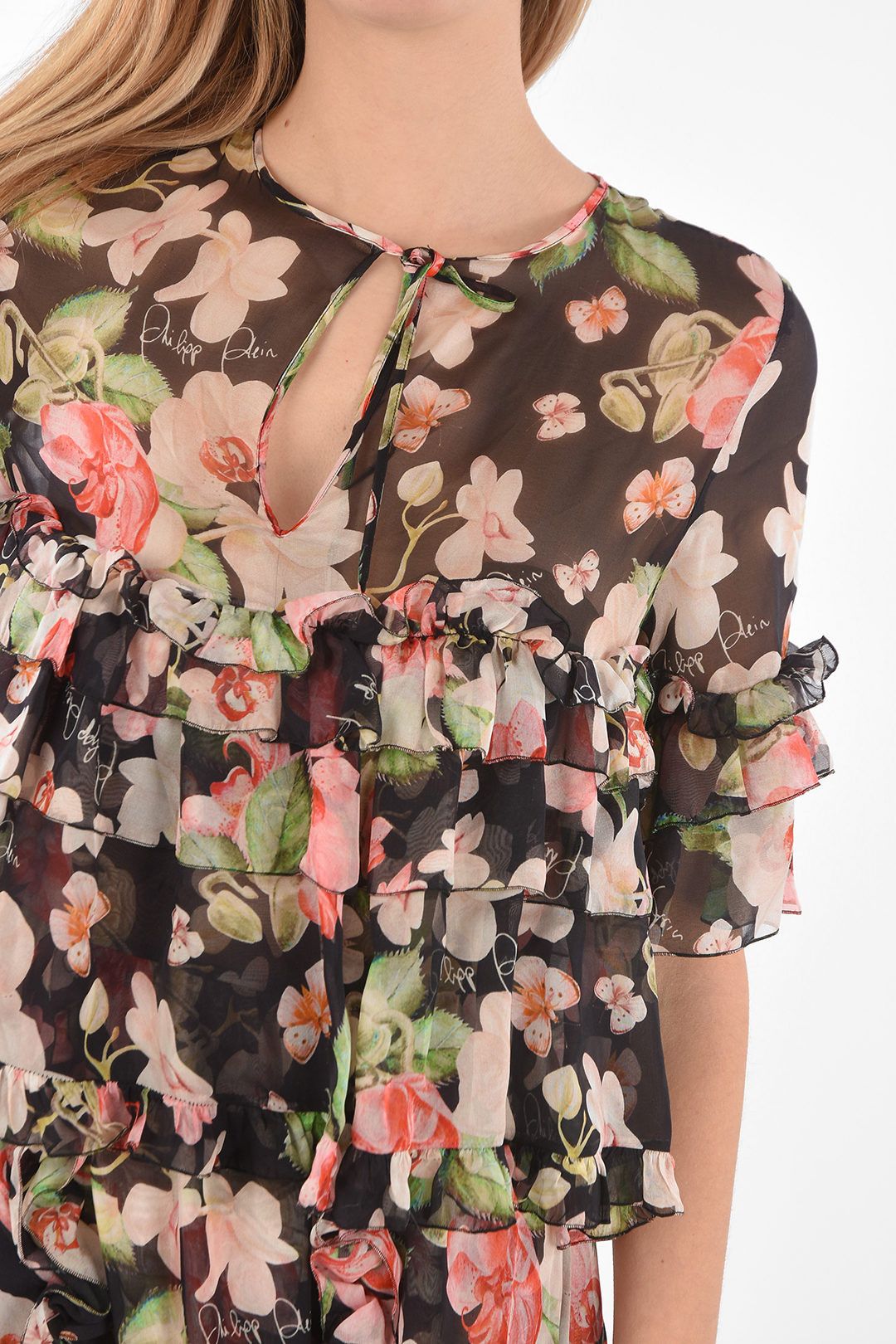 Philipp Plein og1mm0824 Floral Patterned Silk Ruffles Maxi Dress Size S / US 4 / IT 40 - 3 Thumbnail