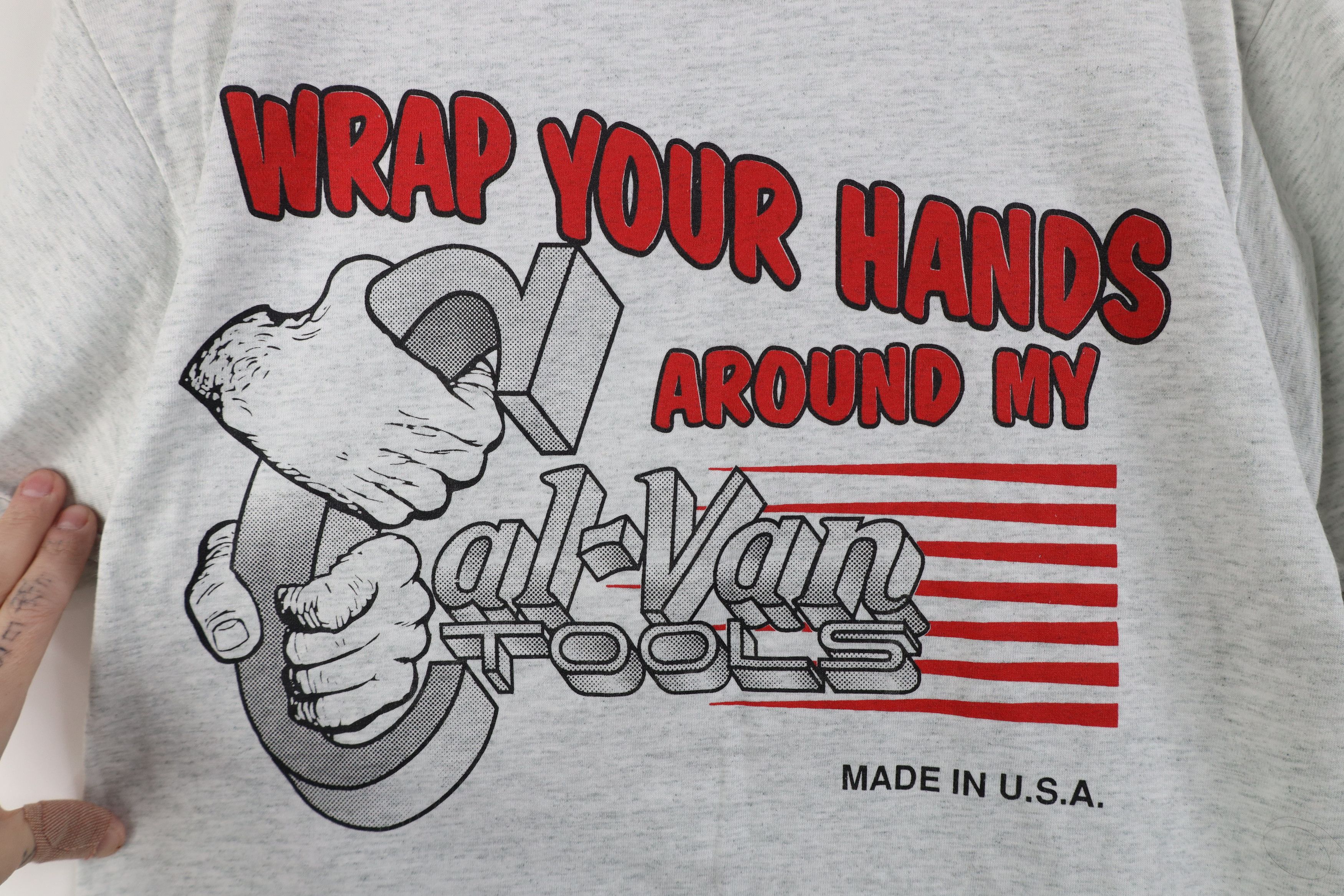 Vintage Vintage 90s Van Tools Wrap Your Hands T-Shirt Gray USA Size US L / EU 52-54 / 3 - 4 Thumbnail