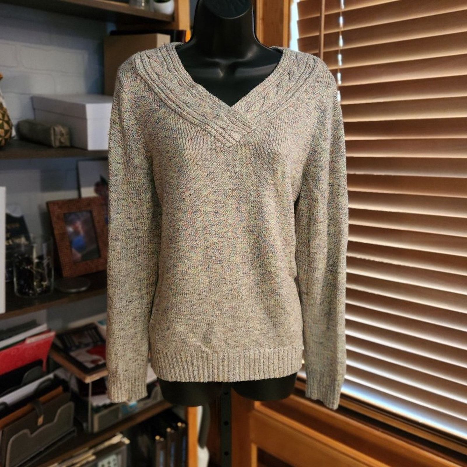 Other Multi-Colored Knit V-Neck Sweater from Christopher & Banks Size L / US 10 / IT 46 - 1 Thumbnail