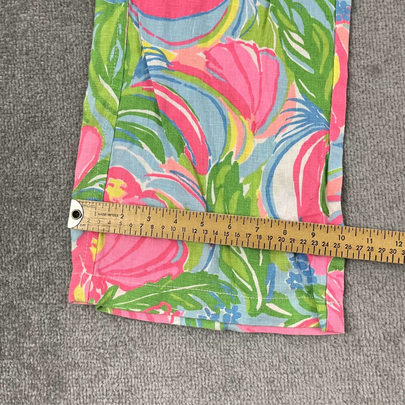 Lilly Pulitzer Beach Pants Womens XXS 32 100% Linen Floral Wide-Leg Preppy Pants, Multicolor, Vintage: No