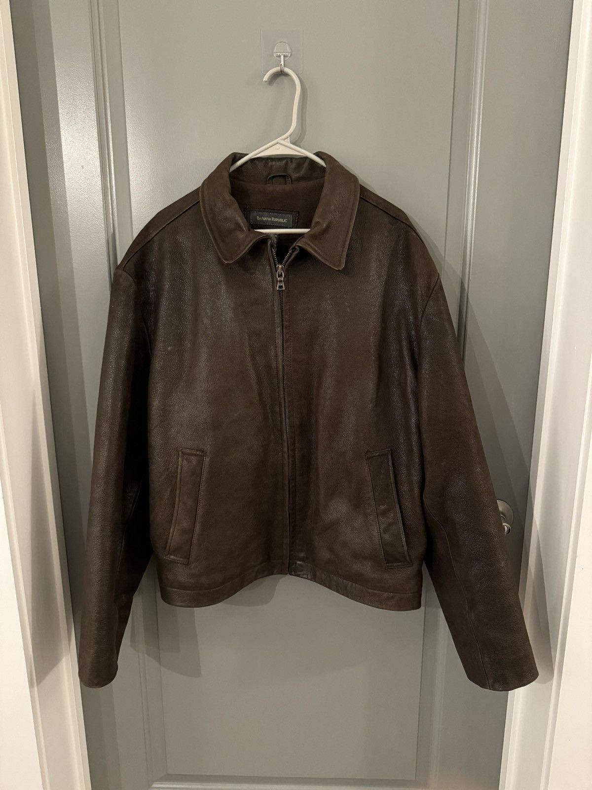 image of Banana Republic Genuine Leather Jacket in Brown, Men's (Size Large)