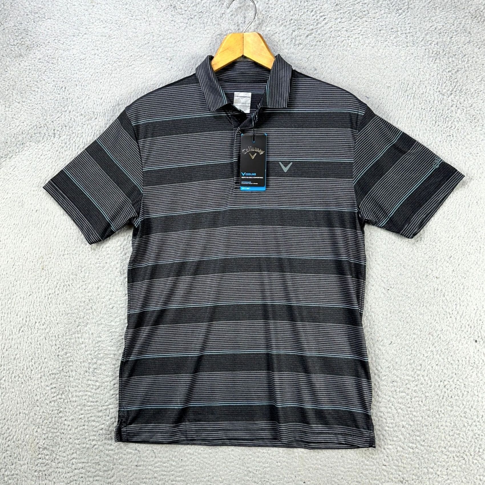 Callaway Callaway Men Polo Shirt Small Gray Opti Dri Stripe Stretch Rugby Golf Shirt Mens Small Gray Striped Polo Size US S / EU 44-46 / 1 - 3 Thumbnail