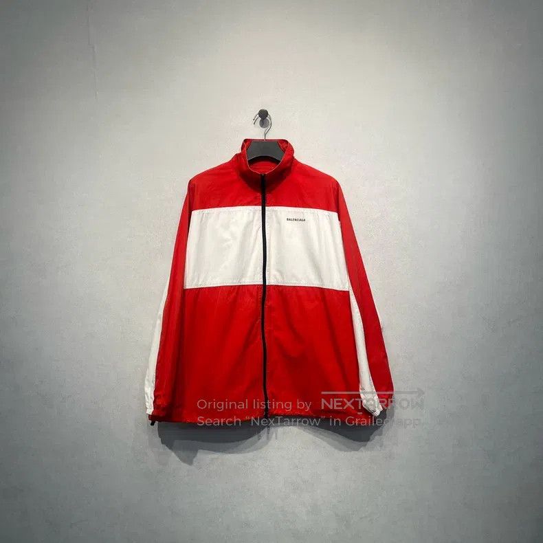 Balenciaga Balenciaga Red and White Patched Embroidered Logo Windbrea Size US S / EU 44-46 / 1 - 1 Thumbnail