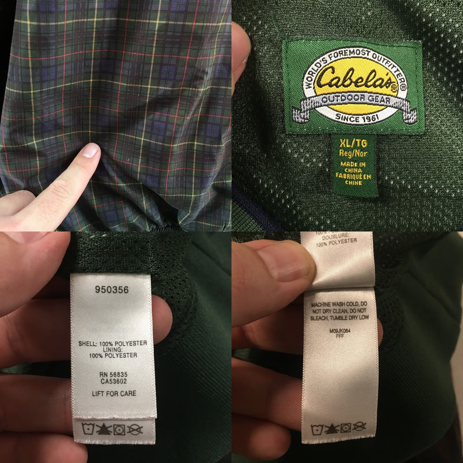 Vintage Cabela's Jacket Mens XL Green Plaid V-Neck Pullover Windbreaker Ribbed Trim Shirt Size US XL / EU 56 / 4 - 9 Thumbnail