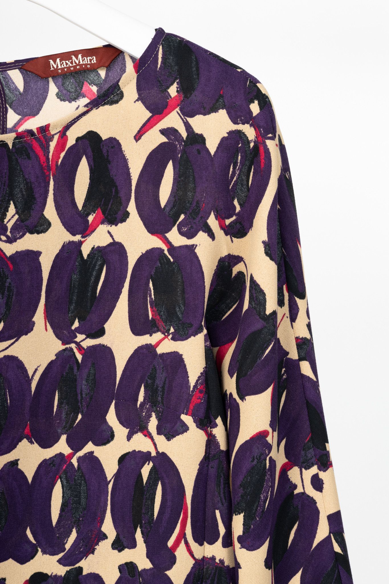 Max Mara Max Mara Studio Purple & Taupe Abstract-Painted Crepe Blouse Size S / US 4 / IT 40 - 5 Thumbnail