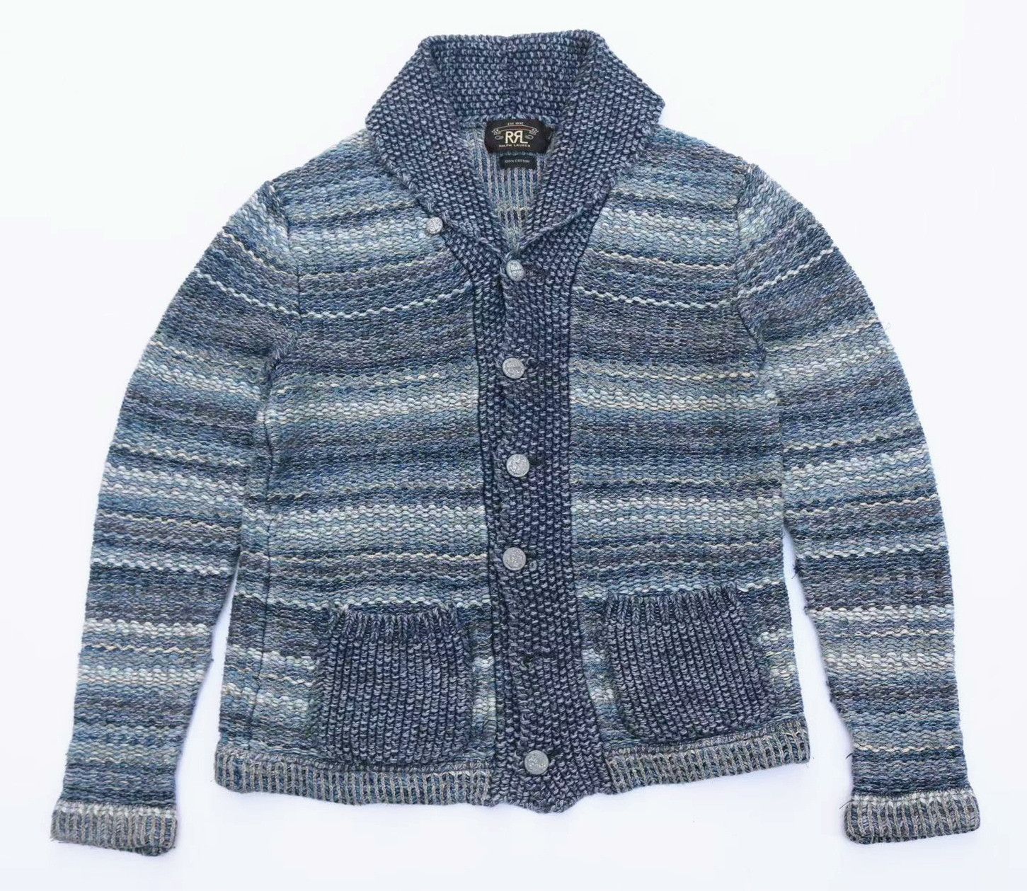 RRL Ralph Lauren RRL Vintage Indigo Stripe Sweater Cardigan Size US M / EU 48-50 / 2 - 1 Thumbnail