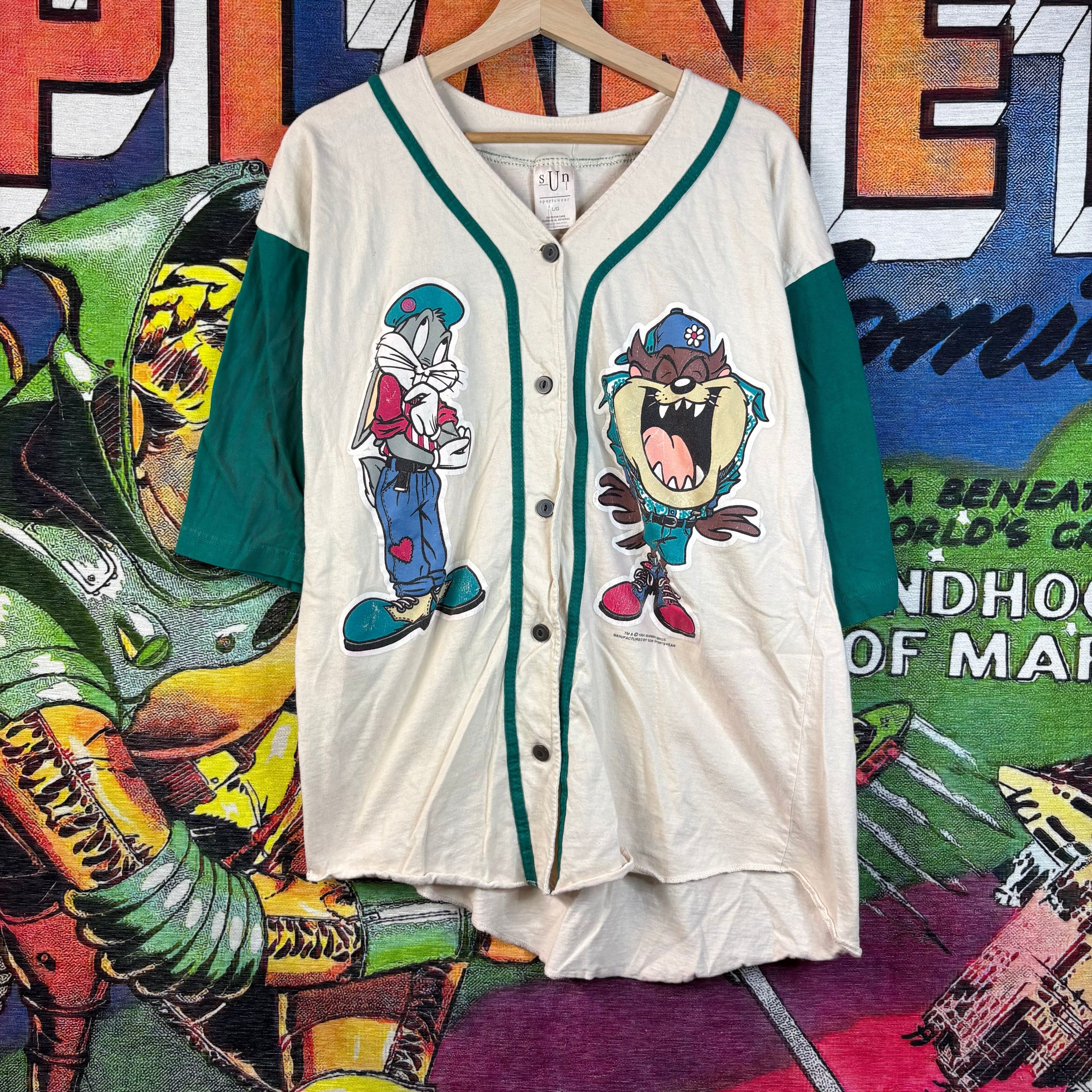 Warner Bros 1994 Looney Tunes Baseball Jersey Size Large Size US L / EU 52-54 / 3 - 1 Thumbnail