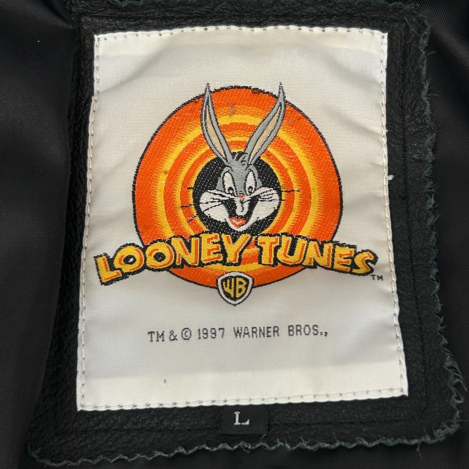 Warner Bros Vintage 90s Looney Tunes Leather Bomber Jacket 1997 L Large Size US L / EU 52-54 / 3 - 9 Thumbnail