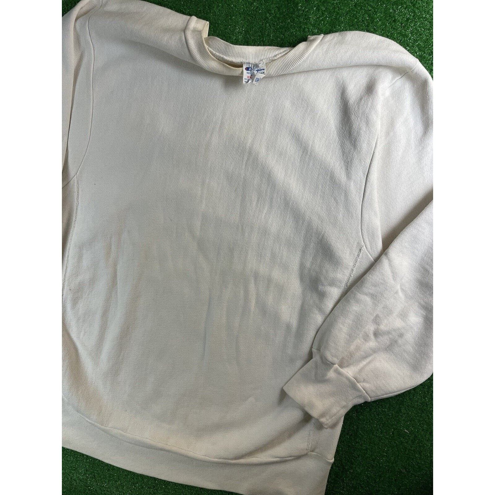 image of Vintage Champion Weave Blank Cream Crewneck Sweatshirt in Green, Men's (Size 2XL)