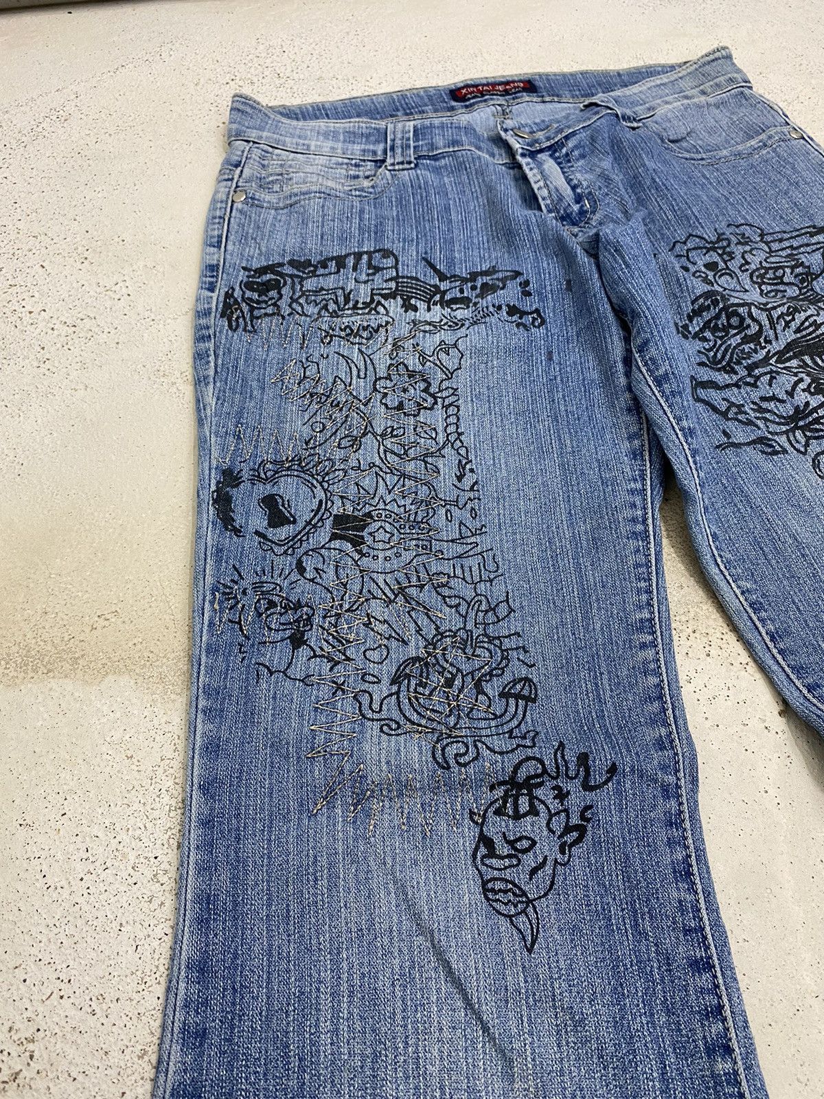 If Six Was Nine Flare Jean Xin Taii Classic Wear Art Black Tattoo Graphics Size US 29 - 5 Thumbnail