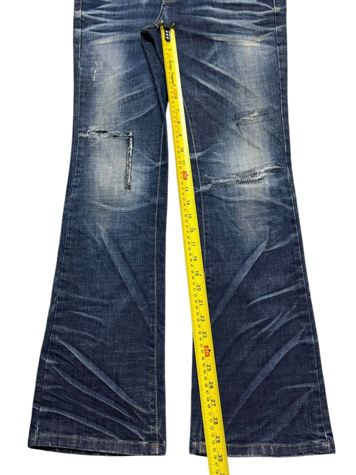 If Six Was Nine Vintage Y2K Blue Faded Wash Clawmark Whiskers Wide Leg Flare Size US 31 - 11 Thumbnail