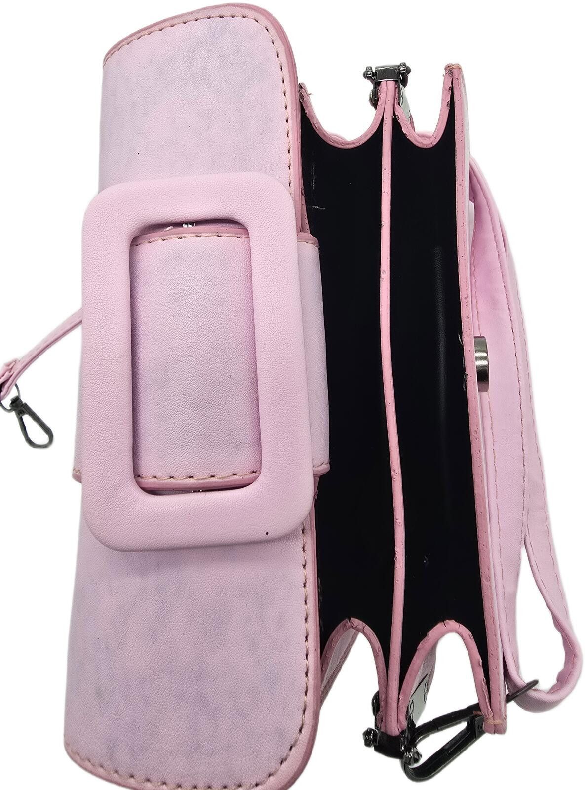 The Unbranded Brand Stylish Pink Faux Leather Shoulder Bag with Buckle Detail Size ONE SIZE - 6 Thumbnail