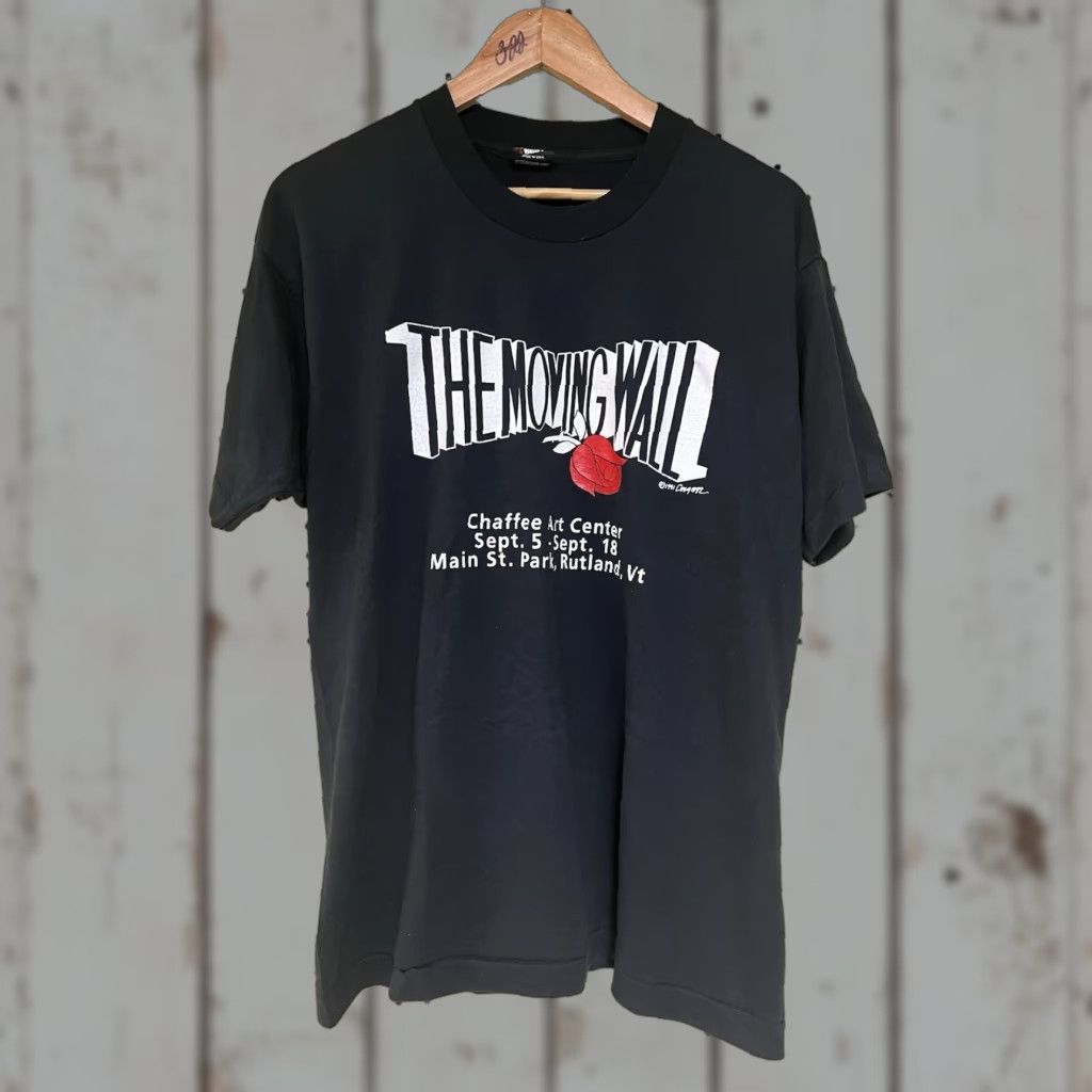Vintage VINTAGE Screen Stars T-Shirt Black XL Men's Short Sleeve Crew Neck Cotton Blend Rutland Vermont The Moving Wall Chaffee Art Center Vermont Art 1990s? Size US XL / EU 56 / 4 - 1 Thumbnail